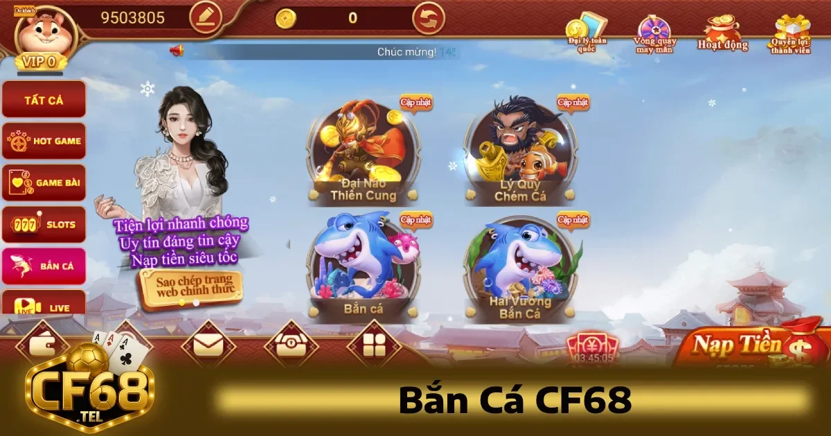 Giao diện của bắn cá CF68 được thiết kế cực kỳ bắt mắt, kích thích thị giác của người chơi bởi màu sắc tươi sáng